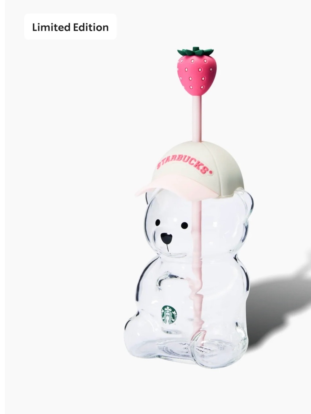 Starbucks Clear Bear Tumbler with Pink Cap and Red Strawberry  limited  edition